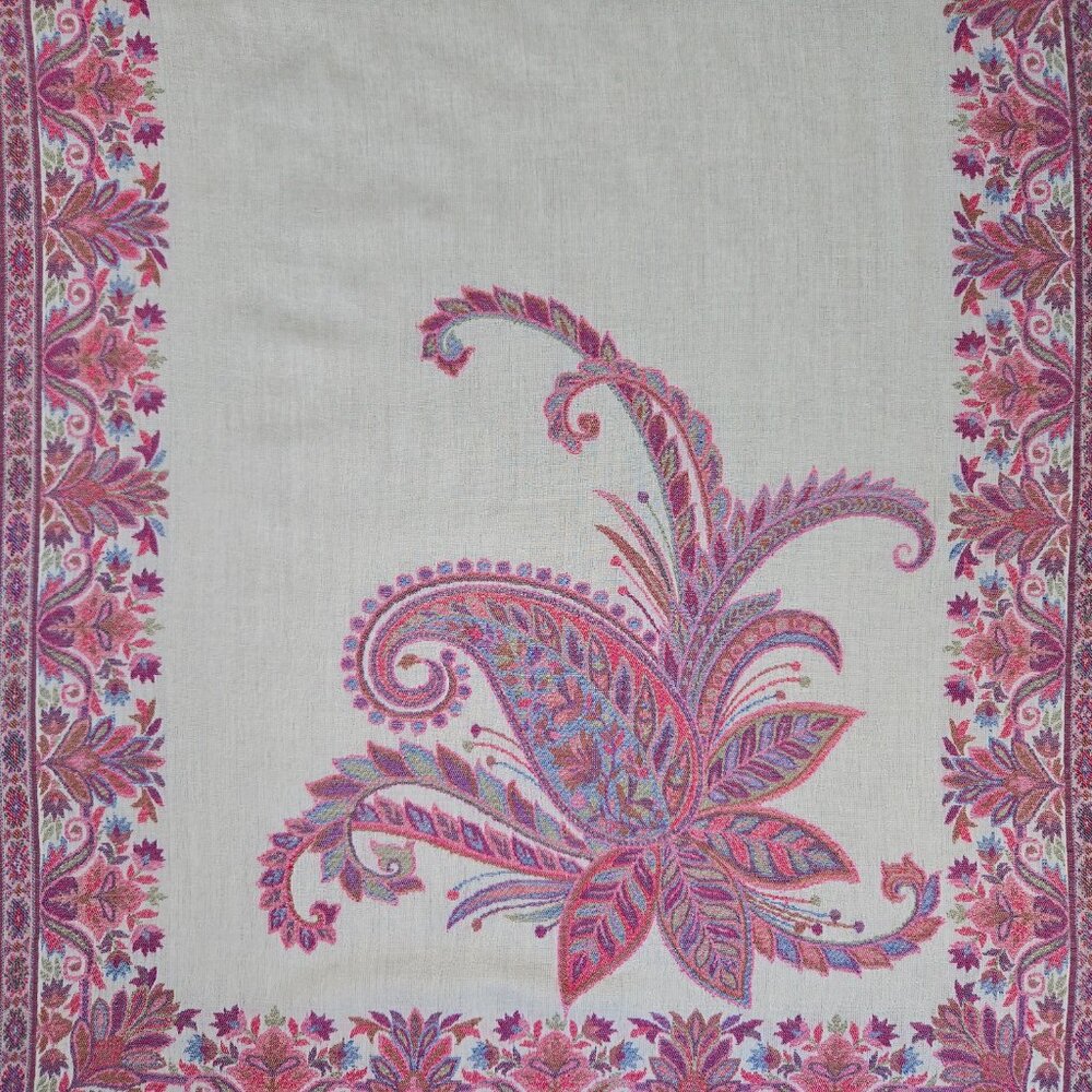 NWOT Cashmere Kashmiri Scarf Shawl Jacquard Embroidered Pink Purple - Picture 8 of 16